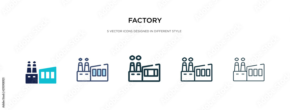 factory icon in different style vector illustration. two colored and black factory vector icons designed in filled, outline, line and stroke style can be used for web, mobile, ui