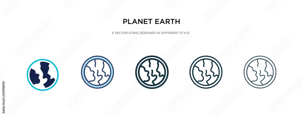 planet earth icon in different style vector illustration. two colored and black planet earth vector icons designed in filled, outline, line and stroke style can be used for web, mobile, ui planet earth icon in different style vector illustration. two colored and black planet earth vector icons designed in filled, outline, line and stroke style can be used for web, mobile, ui