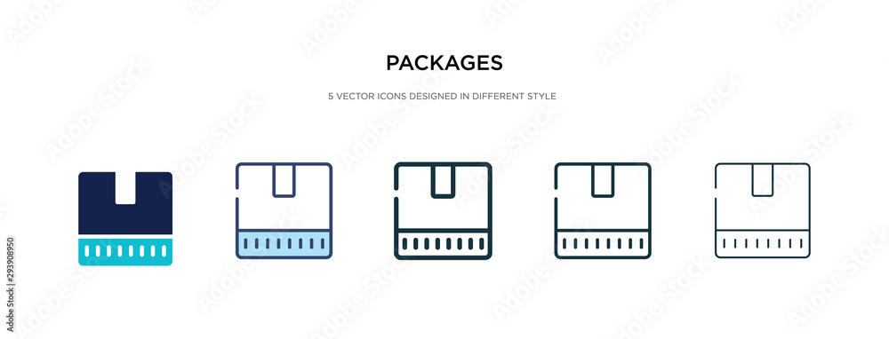 packages icon in different style vector illustration. two colored and black packages vector icons designed in filled, outline, line and stroke style can be used for web, mobile, ui packages icon in different style vector illustration. two colored and black packages vector icons designed in filled, outline, line and stroke style can be used for web, mobile, ui