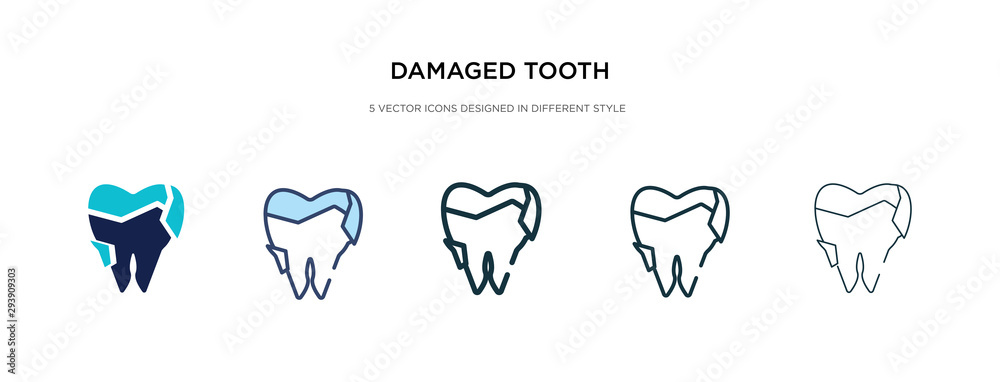 damaged tooth icon in different style vector illustration. two colored and black damaged tooth vector icons designed in filled, outline, line and stroke style can be used for web, mobile, ui damaged tooth icon in different style vector illustration. two colored and black damaged tooth vector icons designed in filled, outline, line and stroke style can be used for web, mobile, ui