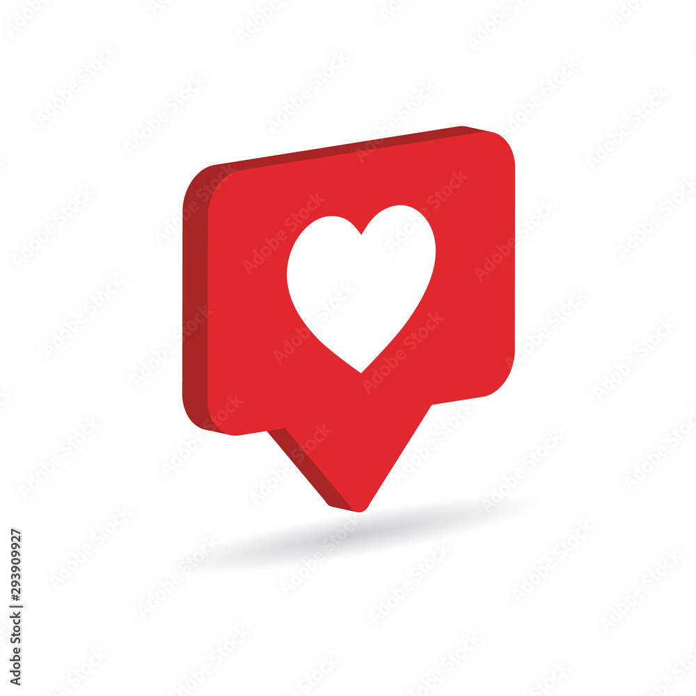 Isometric like icon with heart.Comment 3d cartoon flat style.Isometric heart of rating, social media, followers feedback, referral program, blogging. vector Isometric like icon with heart.Comment 3d cartoon flat style.Isometric heart of rating, social media, followers feedback, referral program, blogging. vector