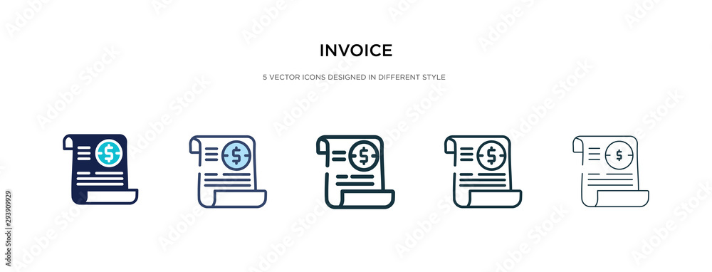 invoice icon in different style vector illustration. two colored and black invoice vector icons designed in filled, outline, line and stroke style can be used for web, mobile, ui invoice icon in different style vector illustration. two colored and black invoice vector icons designed in filled, outline, line and stroke style can be used for web, mobile, ui