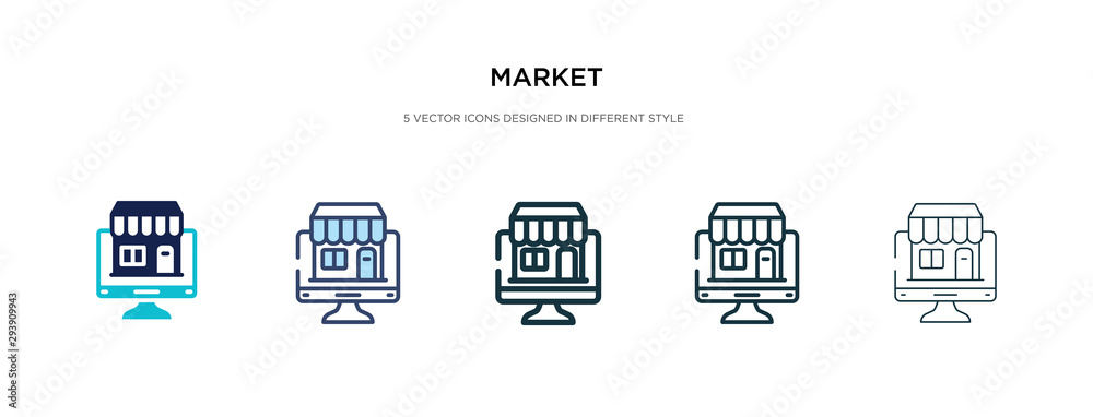 market icon in different style vector illustration. two colored and black market vector icons designed in filled, outline, line and stroke style can be used for web, mobile, ui