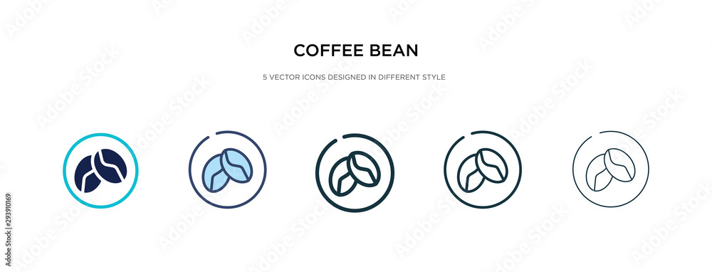 coffee bean icon in different style vector illustration. two colored and black coffee bean vector icons designed in filled, outline, line and stroke style can be used for web, mobile, ui coffee bean icon in different style vector illustration. two colored and black coffee bean vector icons designed in filled, outline, line and stroke style can be used for web, mobile, ui