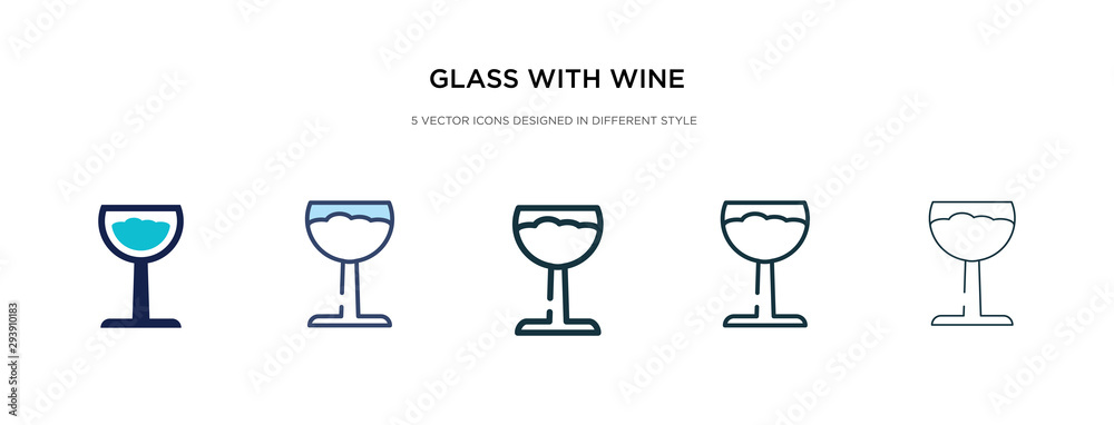 glass with wine icon in different style vector illustration. two colored and black glass with wine vector icons designed in filled, outline, line and stroke style can be used for web, mobile, ui glass with wine icon in different style vector illustration. two colored and black glass with wine vector icons designed in filled, outline, line and stroke style can be used for web, mobile, ui