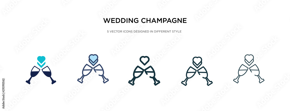 wedding champagne icon in different style vector illustration. two colored and black wedding champagne vector icons designed in filled, outline, line and stroke style can be used for web, mobile, ui