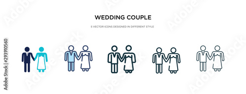 wedding couple icon in different style vector illustration. two colored and black wedding couple vector icons designed in filled, outline, line and stroke style can be used for web, mobile, ui