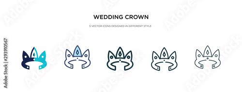 wedding crown icon in different style vector illustration. two colored and black wedding crown vector icons designed in filled, outline, line and stroke style can be used for web, mobile, ui