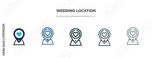 wedding location icon in different style vector illustration. two colored and black wedding location vector icons designed in filled, outline, line and stroke style can be used for web, mobile, ui