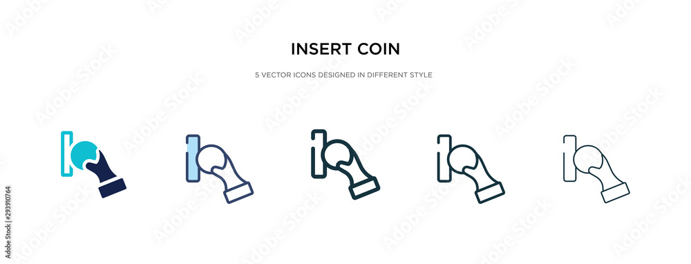 insert coin icon in different style vector illustration. two colored and black insert coin vector icons designed in filled, outline, line and stroke style can be used for web, mobile, ui insert coin icon in different style vector illustration. two colored and black insert coin vector icons designed in filled, outline, line and stroke style can be used for web, mobile, ui