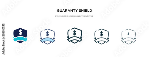 guaranty shield icon in different style vector illustration. two colored and black guaranty shield vector icons designed in filled, outline, line and stroke style can be used for web, mobile, ui