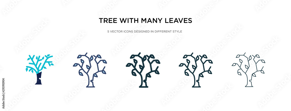 tree with many leaves icon in different style vector illustration. two colored and black tree with many leaves vector icons designed in filled, outline, line and stroke style can be used for web,