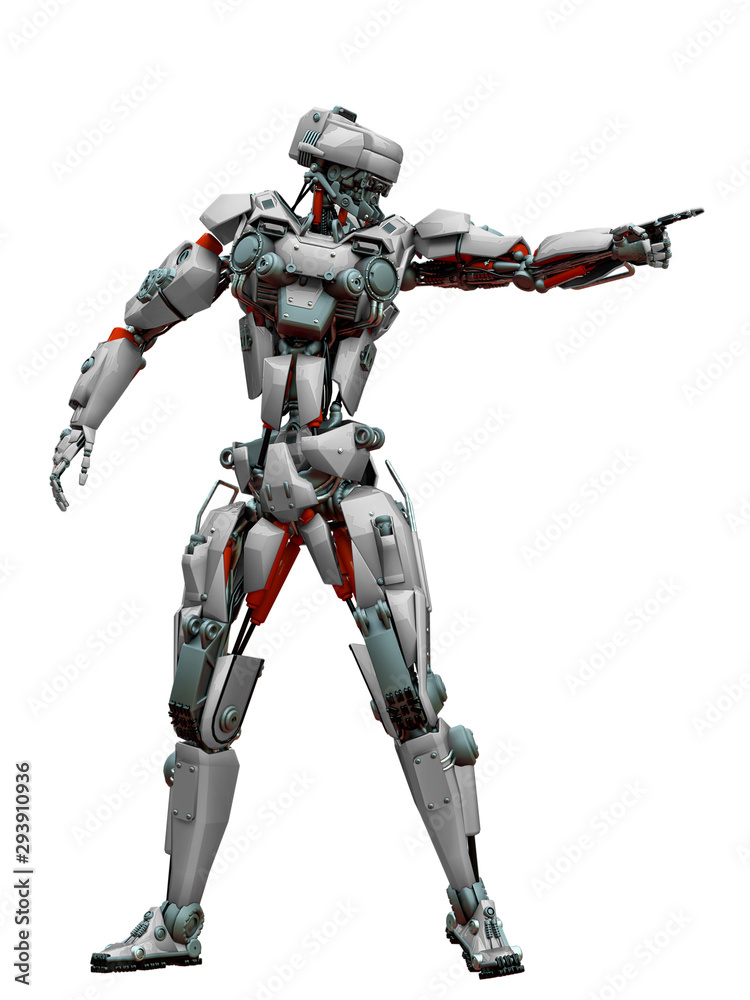 mechanical soldier pointing the direction full action