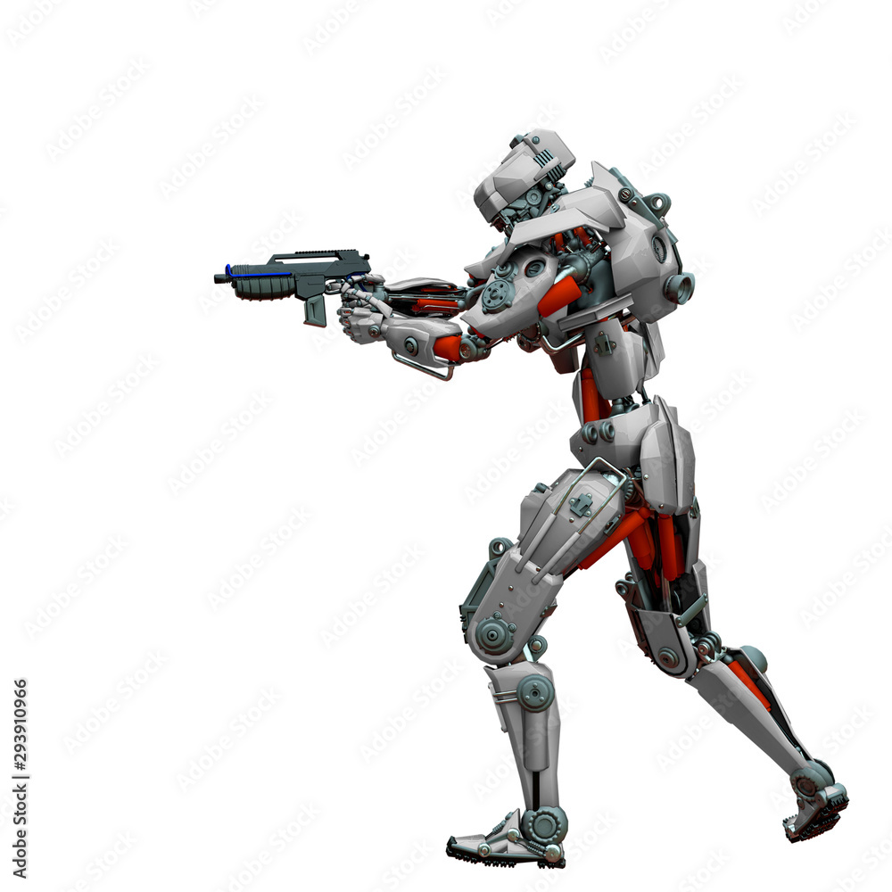 mechanical soldier walking and aiming