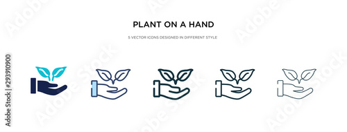 plant on a hand icon in different style vector illustration. two colored and black plant on a hand vector icons designed in filled, outline, line and stroke style can be used for web, mobile, ui