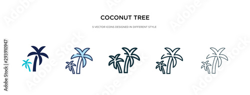 coconut tree icon in different style vector illustration. two colored and black coconut tree vector icons designed in filled, outline, line and stroke style can be used for web, mobile, ui