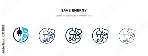 save energy icon in different style vector illustration. two colored and black save energy vector icons designed in filled, outline, line and stroke style can be used for web, mobile, ui