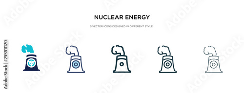 nuclear energy icon in different style vector illustration. two colored and black nuclear energy vector icons designed in filled  outline  line and stroke style can be used for web  mobile  ui