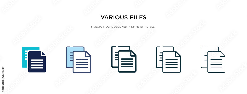 various files icon in different style vector illustration. two colored and black various files vector icons designed in filled, outline, line and stroke style can be used for web, mobile, ui various files icon in different style vector illustration. two colored and black various files vector icons designed in filled, outline, line and stroke style can be used for web, mobile, ui