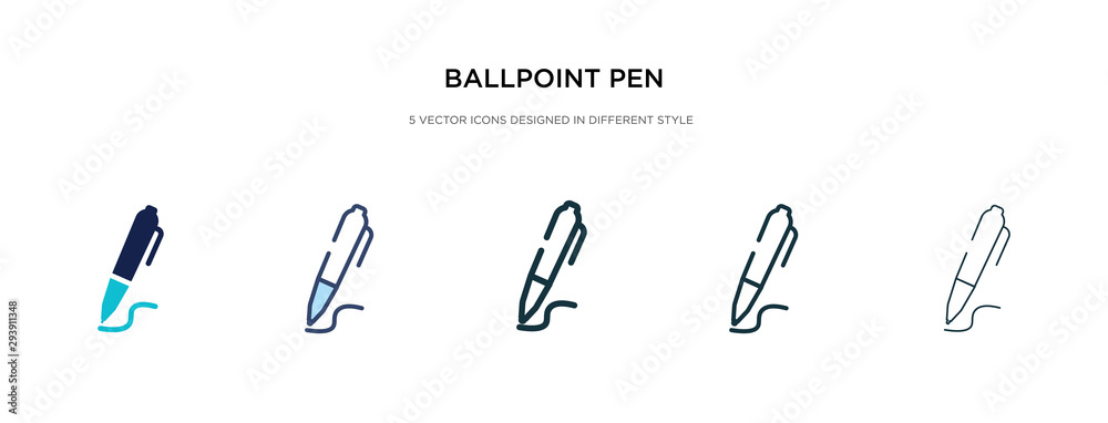 ballpoint pen icon in different style vector illustration. two colored and black ballpoint pen vector icons designed in filled, outline, line and stroke style can be used for web, mobile, ui ballpoint pen icon in different style vector illustration. two colored and black ballpoint pen vector icons designed in filled, outline, line and stroke style can be used for web, mobile, ui