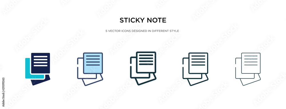 sticky note icon in different style vector illustration. two colored and black sticky note vector icons designed in filled, outline, line and stroke style can be used for web, mobile, ui - obrazy, fototapety, plakaty 