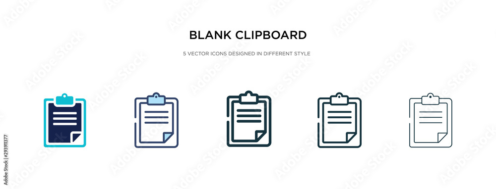 blank clipboard icon in different style vector illustration. two colored and black blank clipboard vector icons designed in filled, outline, line and stroke style can be used for web, mobile, ui blank clipboard icon in different style vector illustration. two colored and black blank clipboard vector icons designed in filled, outline, line and stroke style can be used for web, mobile, ui