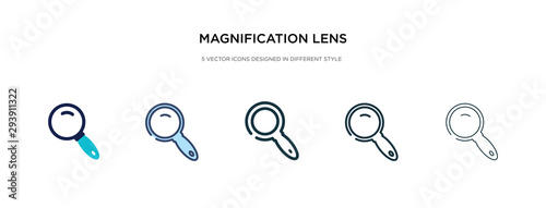 magnification lens icon in different style vector illustration. two colored and black magnification lens vector icons designed in filled, outline, line and stroke style can be used for web, mobile, photo