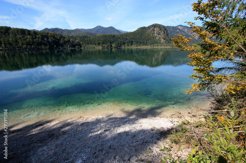 Scenic view of the shallow crystal clear water of the Almsee, near Grünau im Almtal, Oberösterreich, Austria