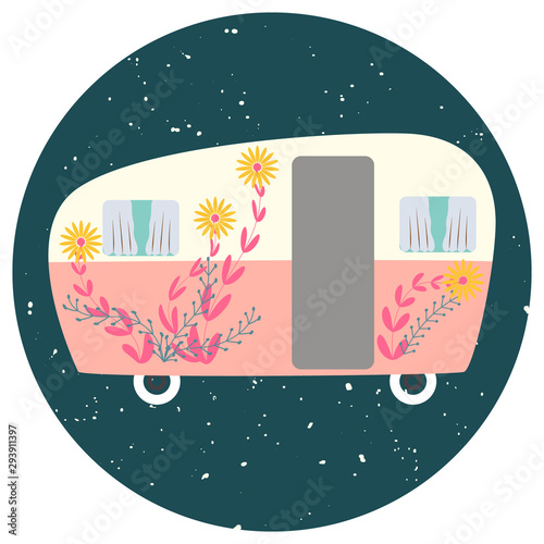 Van life cute camper with flowers decor