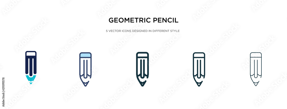 geometric pencil icon in different style vector illustration. two colored and black geometric pencil vector icons designed in filled, outline, line and stroke style can be used for web, mobile, ui geometric pencil icon in different style vector illustration. two colored and black geometric pencil vector icons designed in filled, outline, line and stroke style can be used for web, mobile, ui
