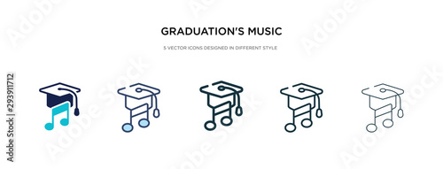 graduation's music icon in different style vector illustration. two colored and black graduation's music vector icons designed in filled, outline, line and stroke style can be used for web, mobile,
