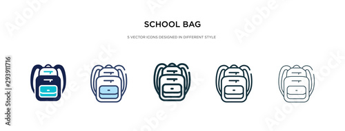 school bag icon in different style vector illustration. two colored and black school bag vector icons designed in filled, outline, line and stroke style can be used for web, mobile, ui