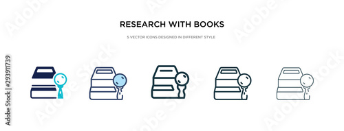 research with books icon in different style vector illustration. two colored and black research with books vector icons designed in filled, outline, line and stroke style can be used for web,