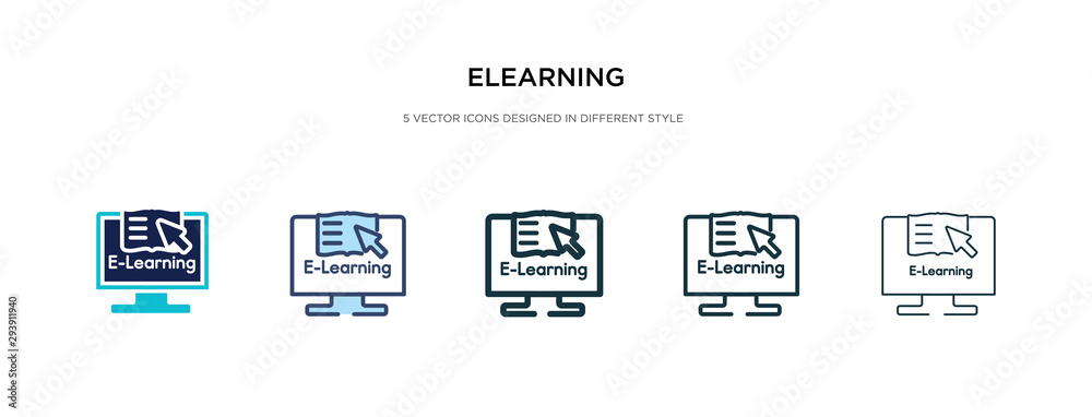 elearning icon in different style vector illustration. two colored and black elearning vector icons designed in filled, outline, line and stroke style can be used for web, mobile, ui elearning icon in different style vector illustration. two colored and black elearning vector icons designed in filled, outline, line and stroke style can be used for web, mobile, ui