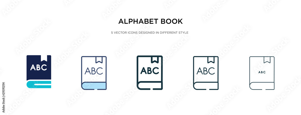 alphabet book icon in different style vector illustration. two colored and black alphabet book vector icons designed in filled, outline, line and stroke style can be used for web, mobile, ui alphabet book icon in different style vector illustration. two colored and black alphabet book vector icons designed in filled, outline, line and stroke style can be used for web, mobile, ui