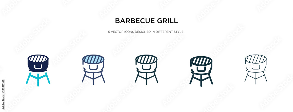 barbecue grill icon in different style vector illustration. two colored and black barbecue grill vector icons designed in filled, outline, line and stroke style can be used for web, mobile, ui