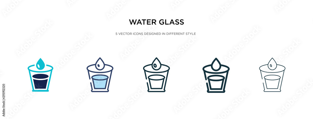 water glass icon in different style vector illustration. two colored and black water glass vector icons designed in filled, outline, line and stroke style can be used for web, mobile, ui