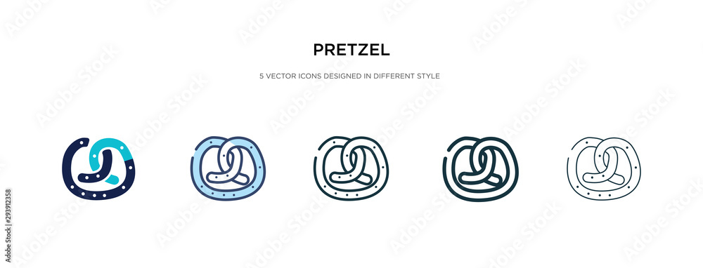 pretzel icon in different style vector illustration. two colored and black pretzel vector icons designed in filled, outline, line and stroke style can be used for web, mobile, ui pretzel icon in different style vector illustration. two colored and black pretzel vector icons designed in filled, outline, line and stroke style can be used for web, mobile, ui