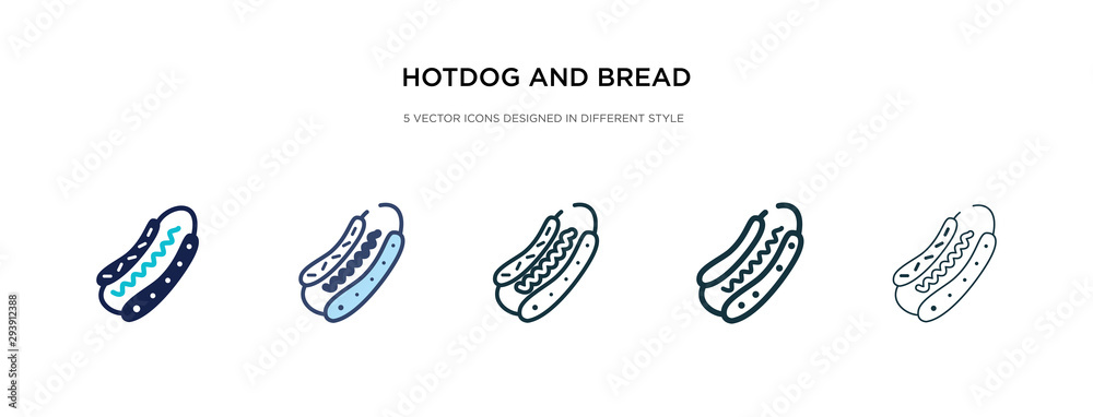 hotdog and bread icon in different style vector illustration. two colored and black hotdog and bread vector icons designed in filled, outline, line stroke style can be used for web, mobile, ui hotdog and bread icon in different style vector illustration. two colored and black hotdog and bread vector icons designed in filled, outline, line stroke style can be used for web, mobile, ui