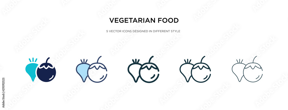 vegetarian food icon in different style vector illustration. two colored and black vegetarian food vector icons designed in filled, outline, line and stroke style can be used for web, mobile, ui