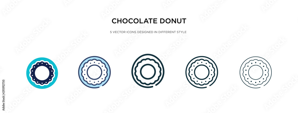chocolate donut icon in different style vector illustration. two colored and black chocolate donut vector icons designed in filled, outline, line and stroke style can be used for web, mobile, ui