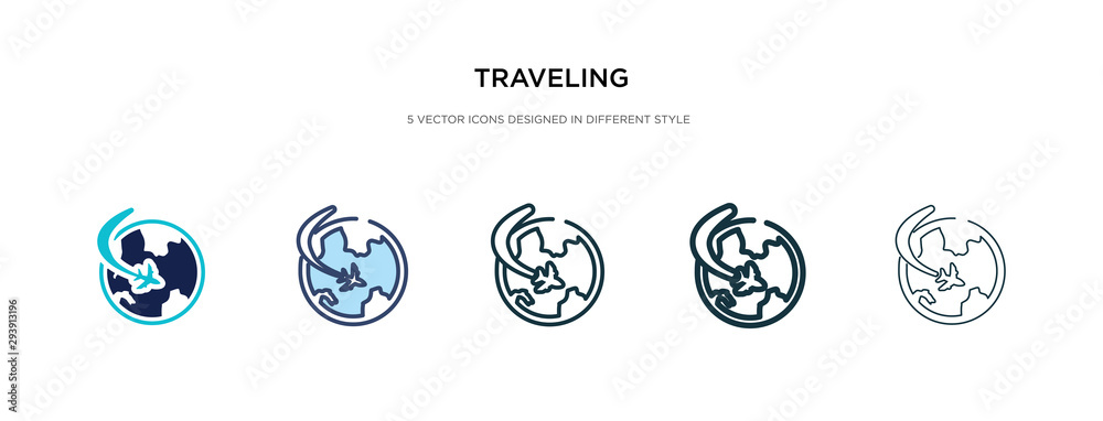 traveling icon in different style vector illustration. two colored and black traveling vector icons designed in filled, outline, line and stroke style can be used for web, mobile, ui