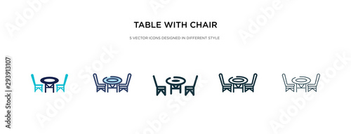 table with chair icon in different style vector illustration. two colored and black table with chair vector icons designed in filled, outline, line and stroke style can be used for web, mobile, ui