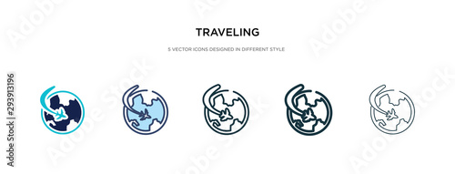 traveling icon in different style vector illustration. two colored and black traveling vector icons designed in filled, outline, line and stroke style can be used for web, mobile, ui #293913196
