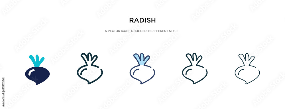 radish icon in different style vector illustration. two colored and black radish vector icons designed in filled, outline, line and stroke style can be used for web, mobile, ui