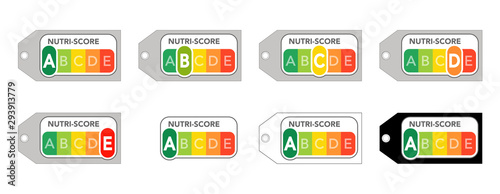 Nutri-Score Lebensmittelampel Etiketten,  Vektor Grafik isoliert auf grauem Hintergrund