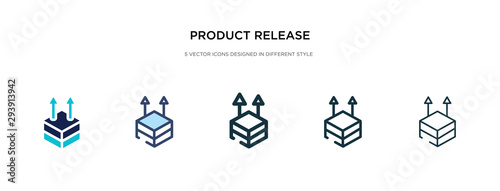 product release icon in different style vector illustration. two colored and black product release vector icons designed in filled, outline, line and stroke style can be used for web, mobile, ui