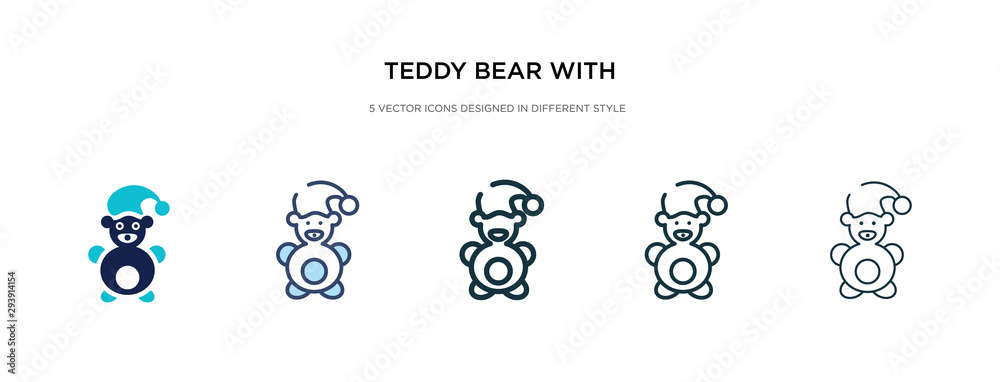 teddy bear with sleep hat icon in different style vector illustration. two colored and black teddy bear with sleep hat vector icons designed in filled, outline, line and stroke style can be used for