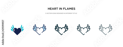 heart in flames icon in different style vector illustration. two colored and black heart in flames vector icons designed filled, outline, line and stroke style can be used for web, mobile, ui