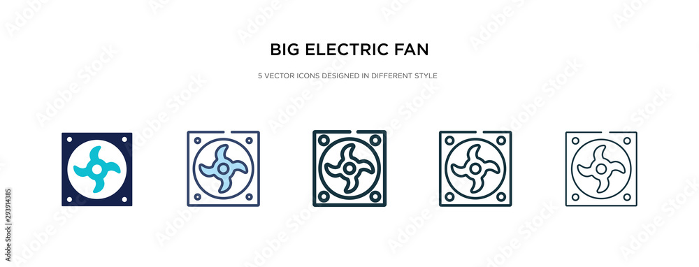 big electric fan icon in different style vector illustration. two colored and black big electric fan vector icons designed in filled, outline, line and stroke style can be used for web, mobile, ui